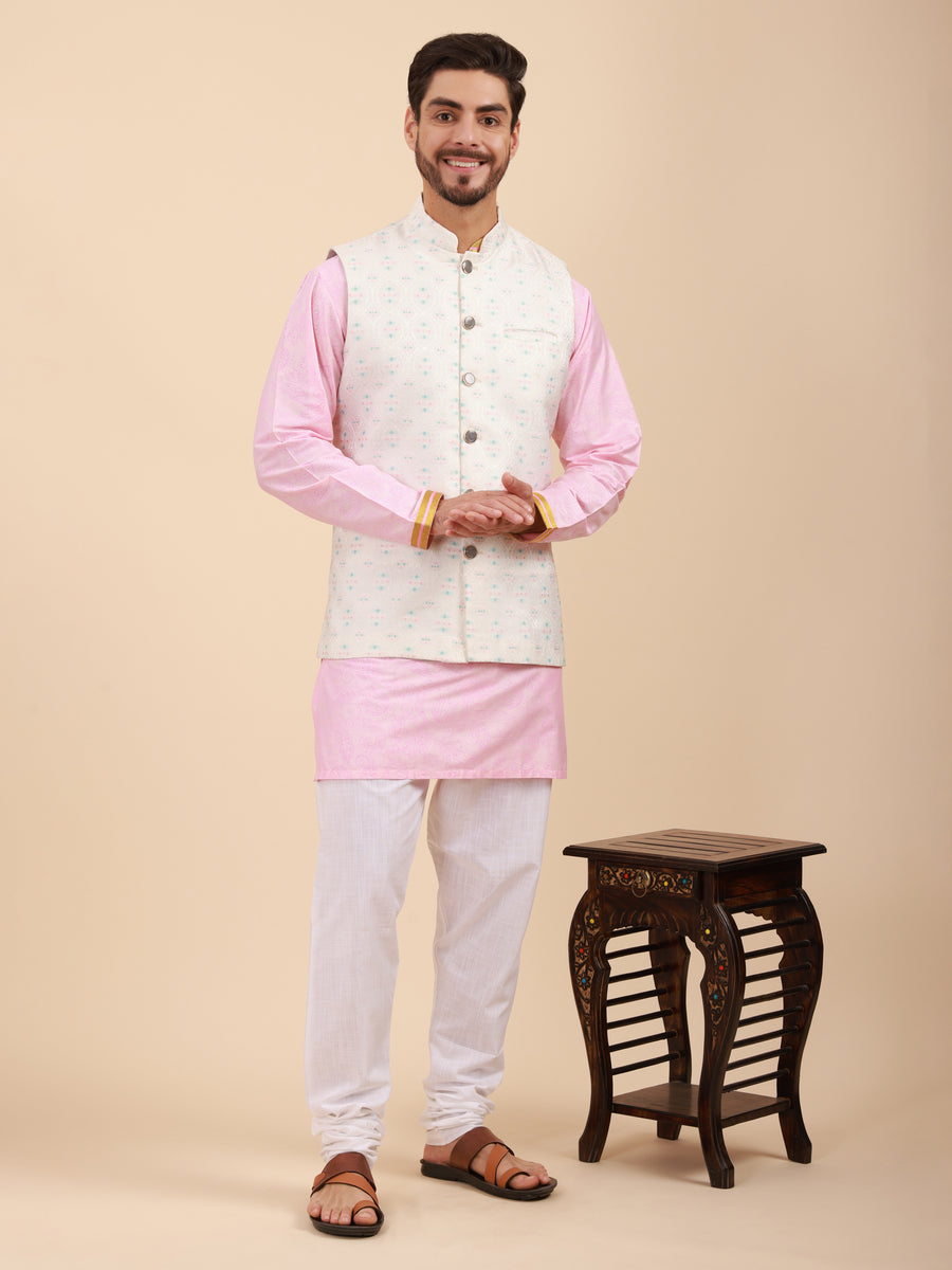 Men Kurta Pyjama Set with Nehru Jacket