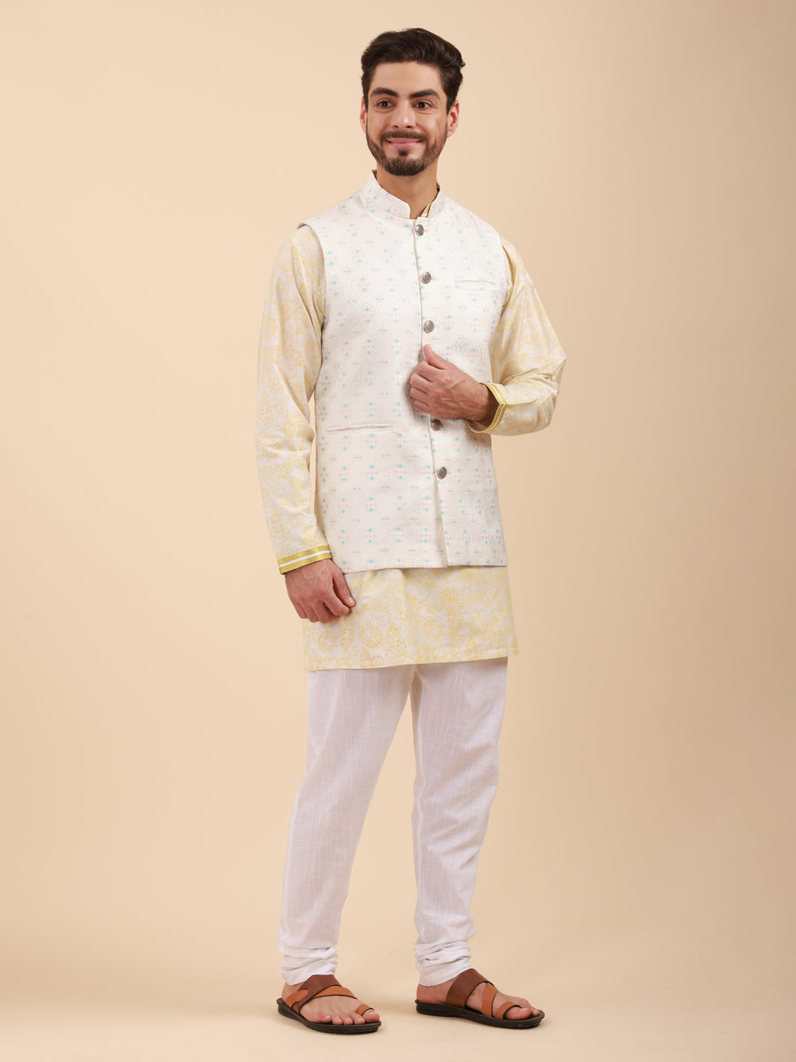 Men Kurta Pyjama Set with Nehru Jacket