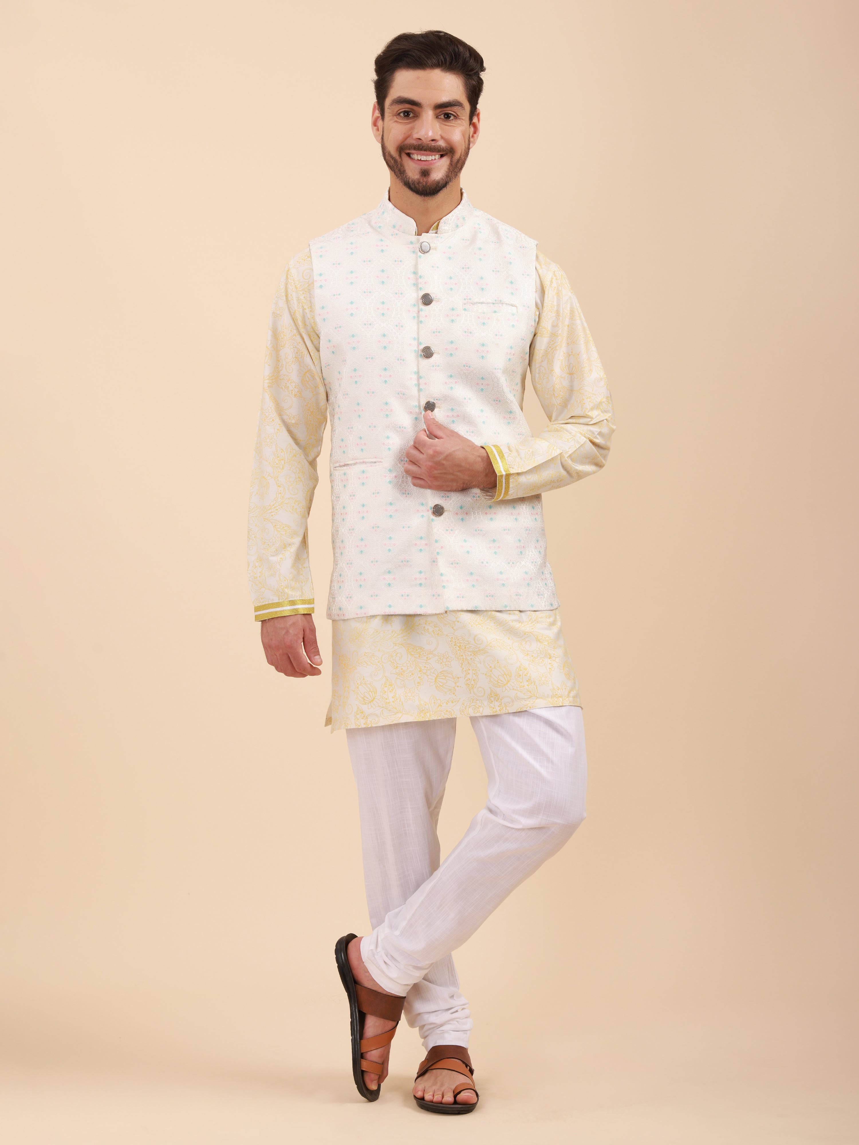 Men Kurta Pyjama Set with Nehru Jacket