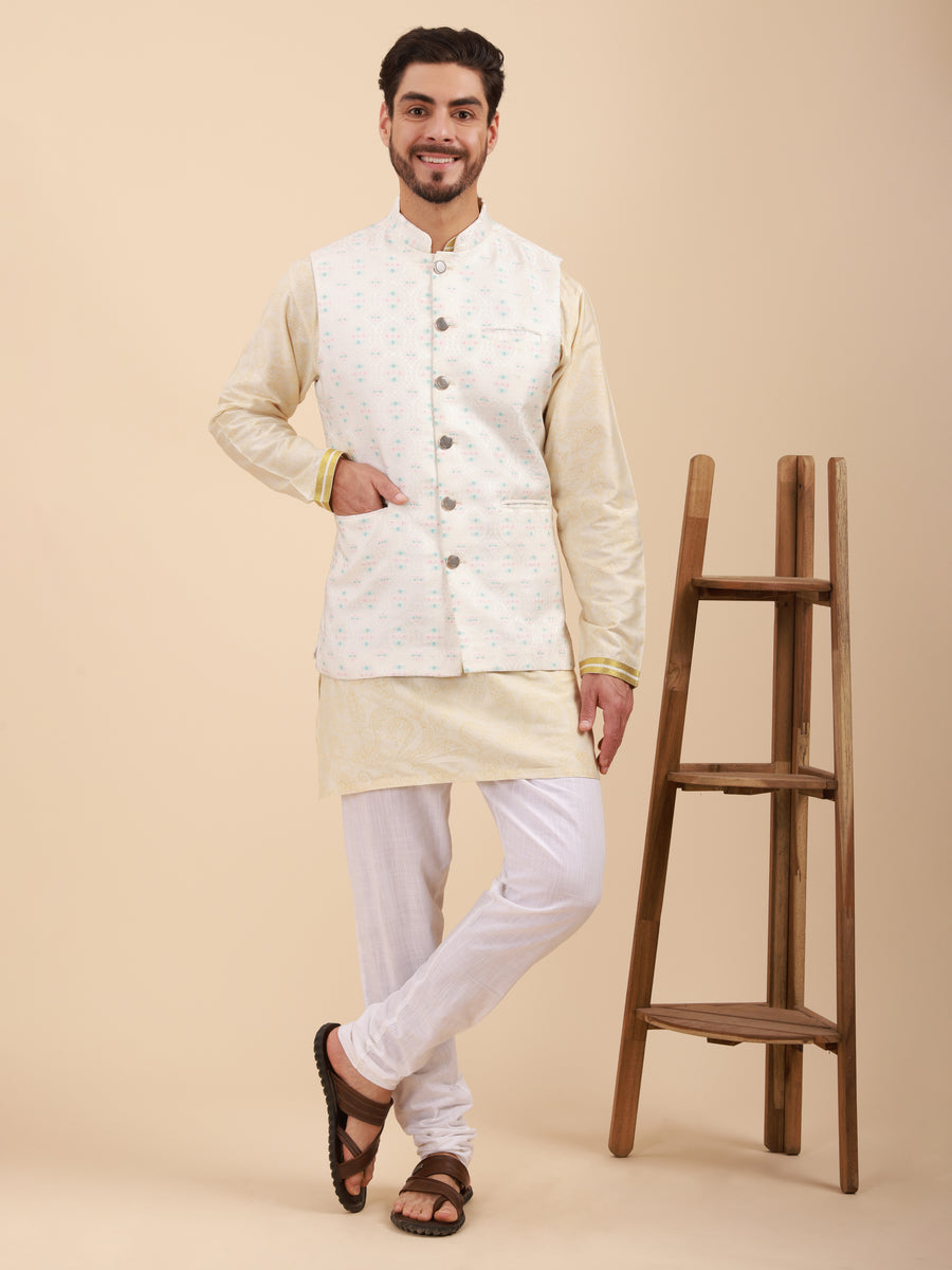 Men Kurta Pyjama Set with Nehru Jacket