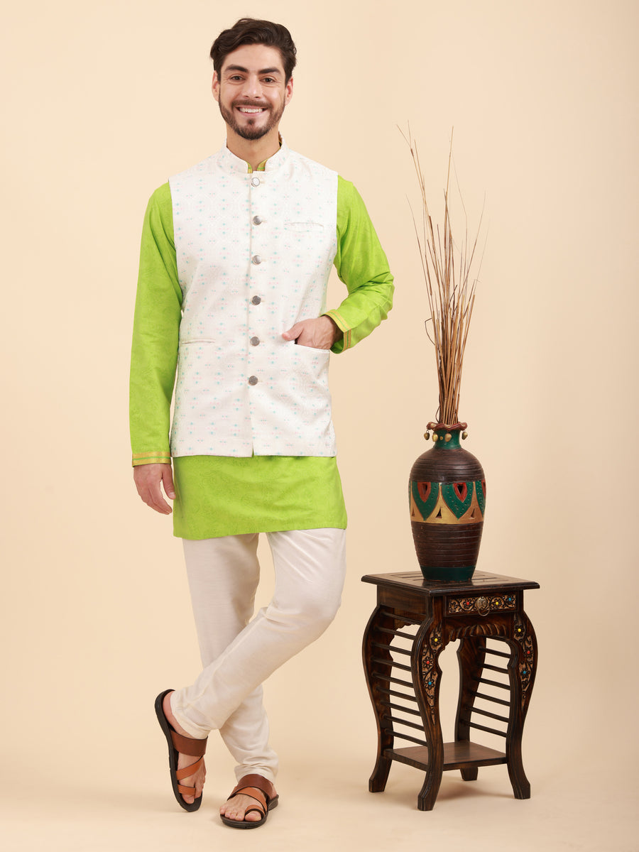 Men Kurta Pyjama Set with Nehru Jacket