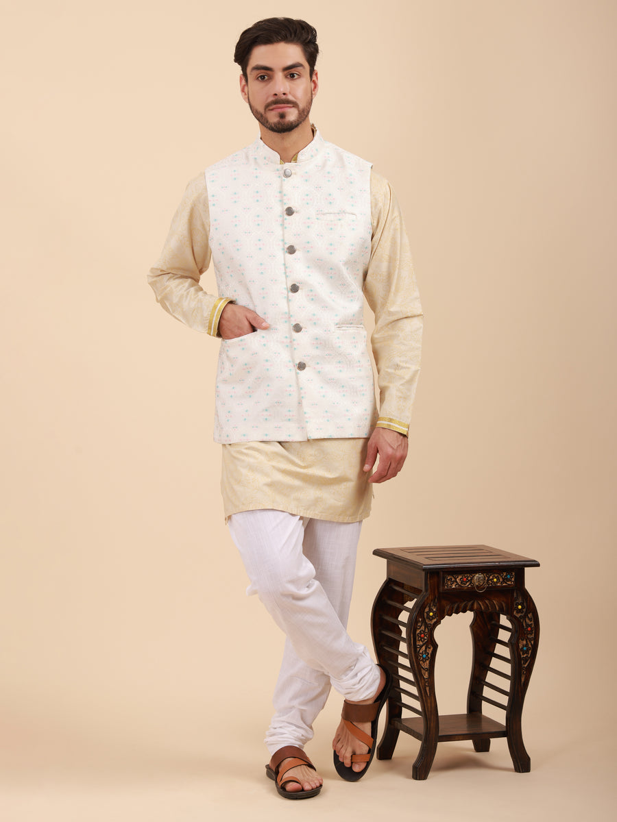 Men Kurta Pyjama Set with Nehru Jacket