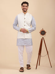 Men Kurta Pyjama Set with Nehru Jacket