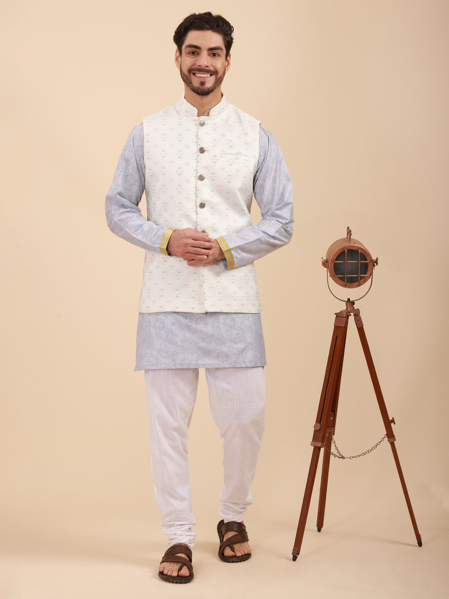 Men Kurta Pyjama Set with Nehru Jacket