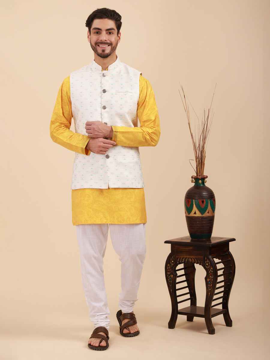Men Kurta Pyjama Set with Nehru Jacket