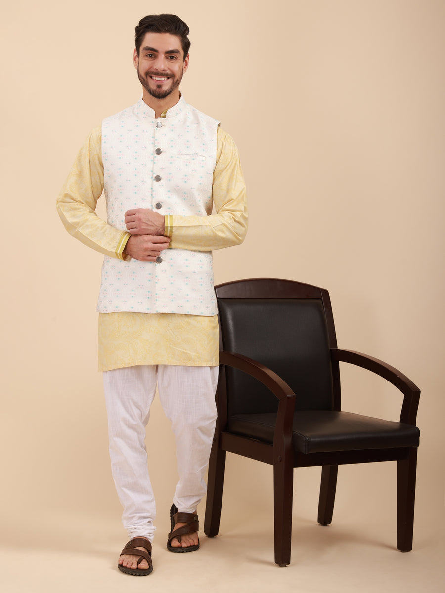 Men Kurta Pyjama Set with Nehru Jacket