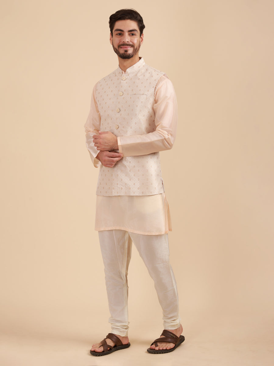 Men Art Silk Kurta & Pyjama Set with Nehru Jacket