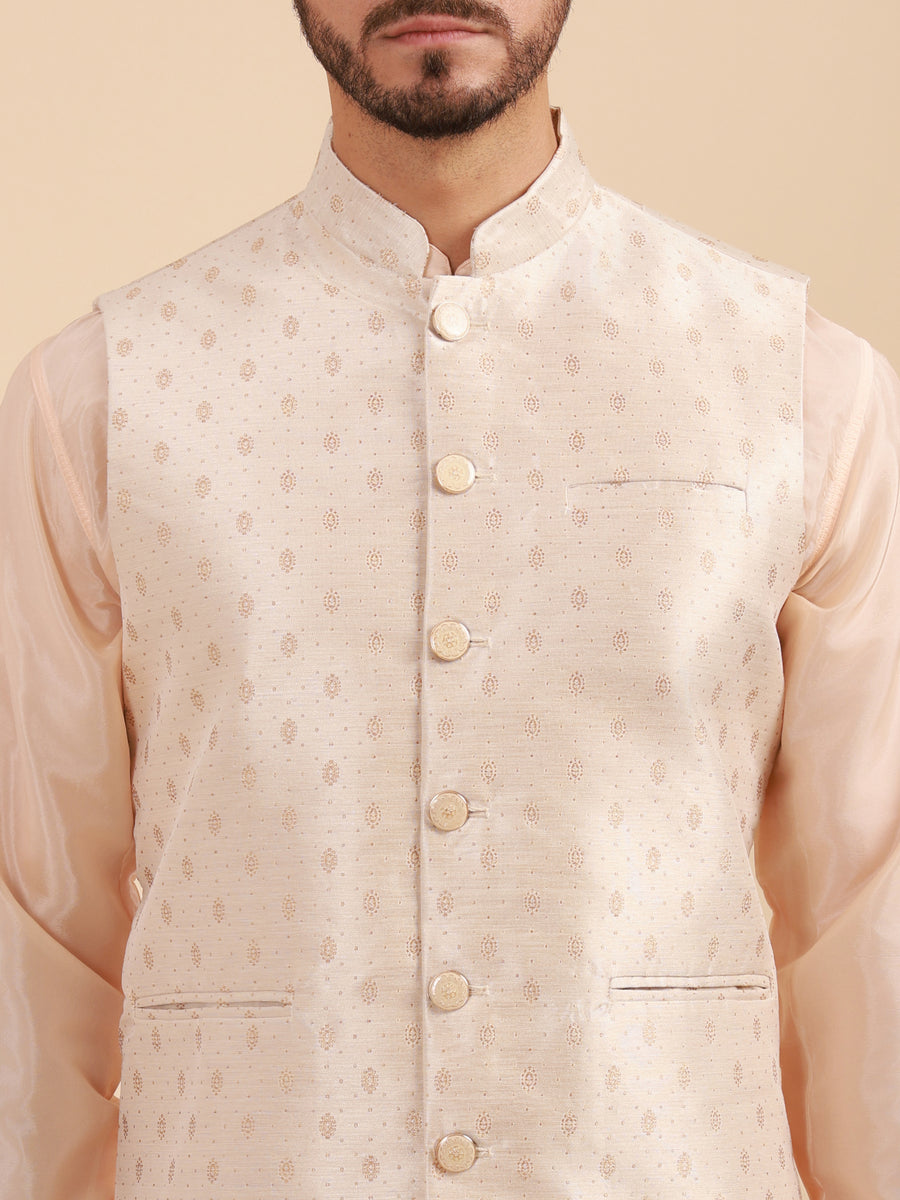 Men Art Silk Kurta & Pyjama Set with Nehru Jacket