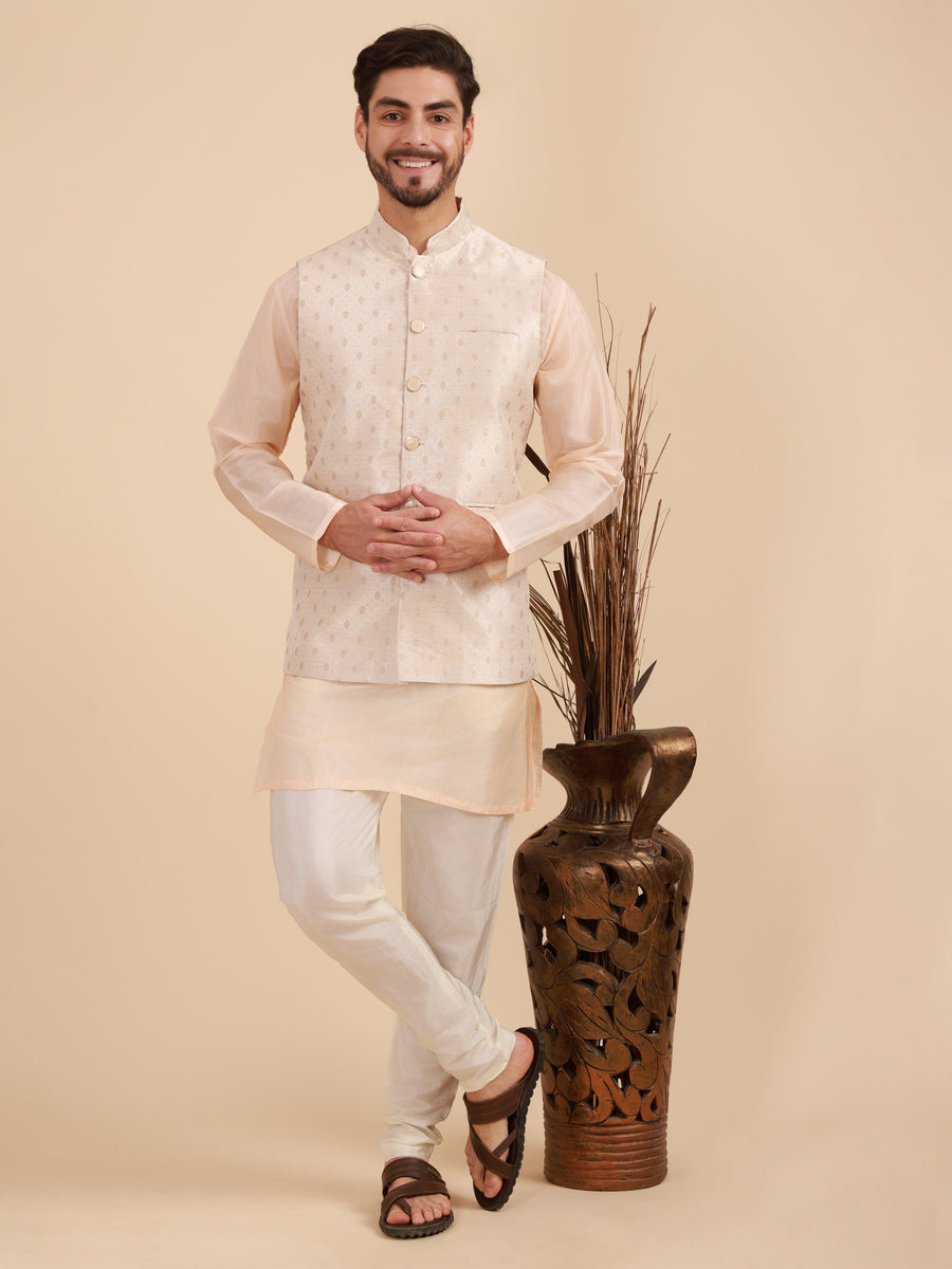 Men Art Silk Kurta & Pyjama Set with Nehru Jacket