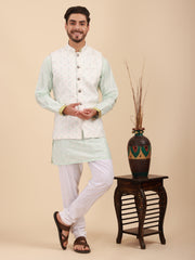 Men Kurta Pyjama Set with Nehru Jacket