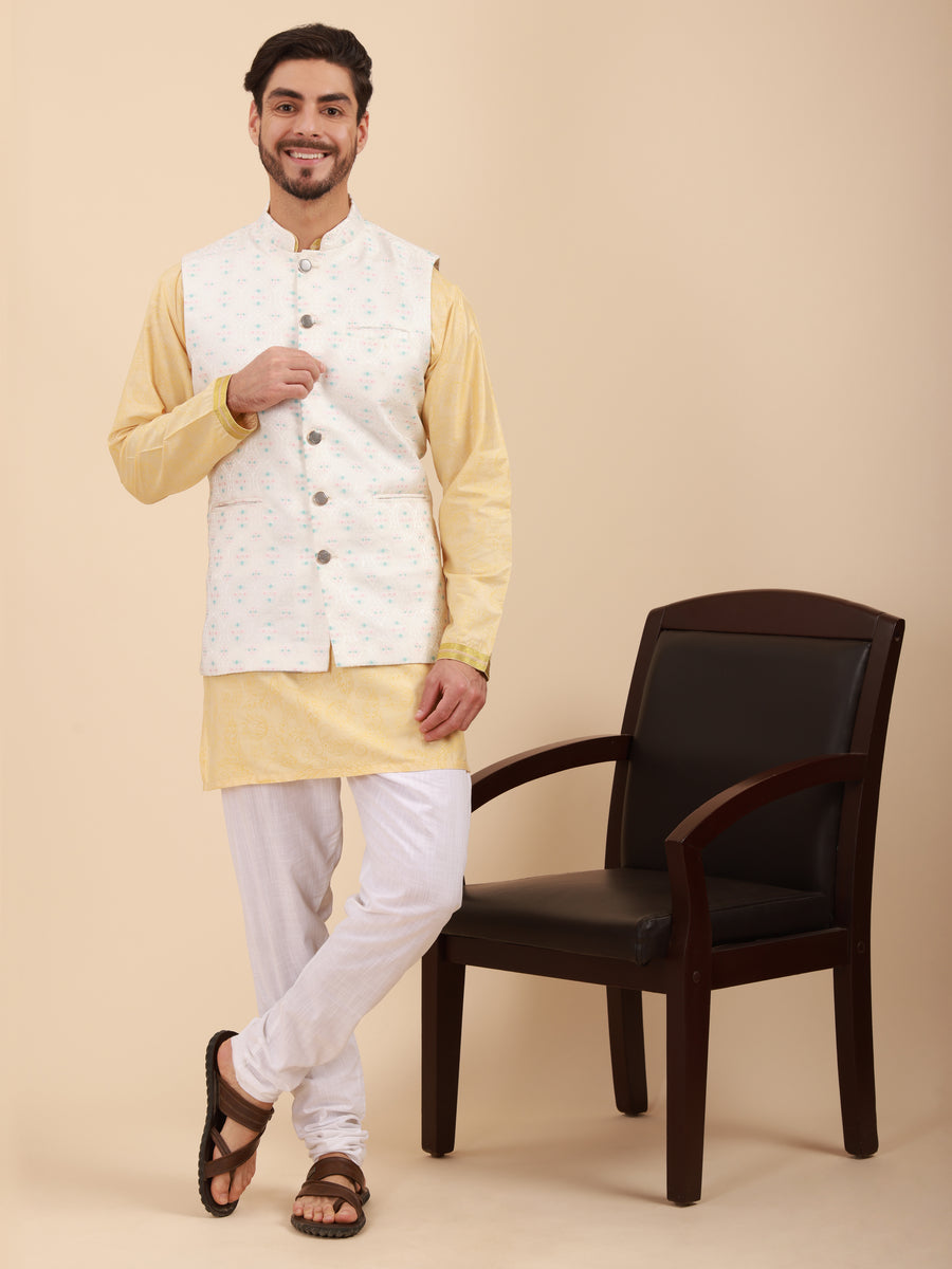 Men Kurta Pyjama Set with Nehru Jacket