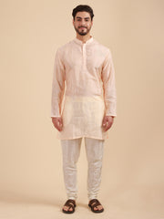 Men Solid Colour Art Silk Mandarin Collar Kurta & Pyjama