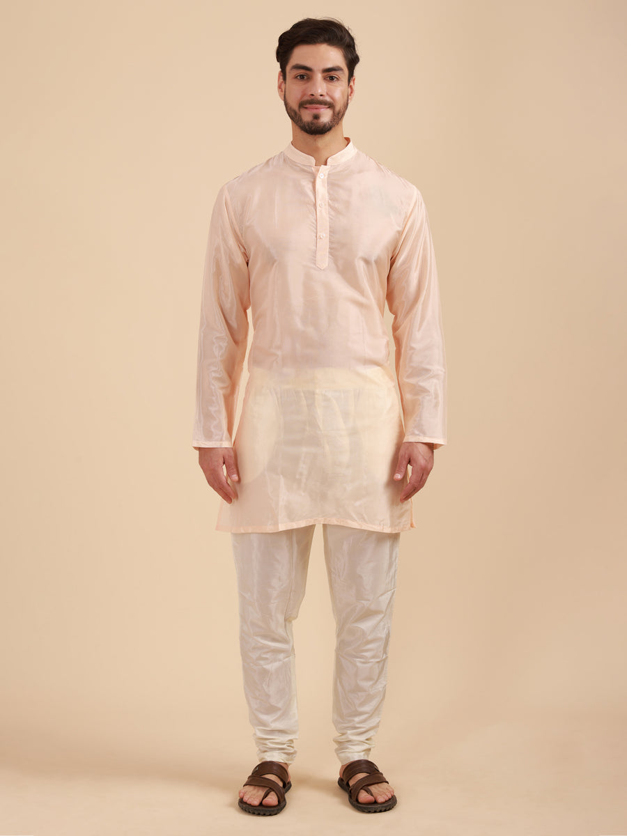 Men Solid Colour Art Silk Mandarin Collar Kurta & Pyjama
