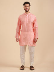 Men Solid Colour Art Silk Mandarin Collar Kurta