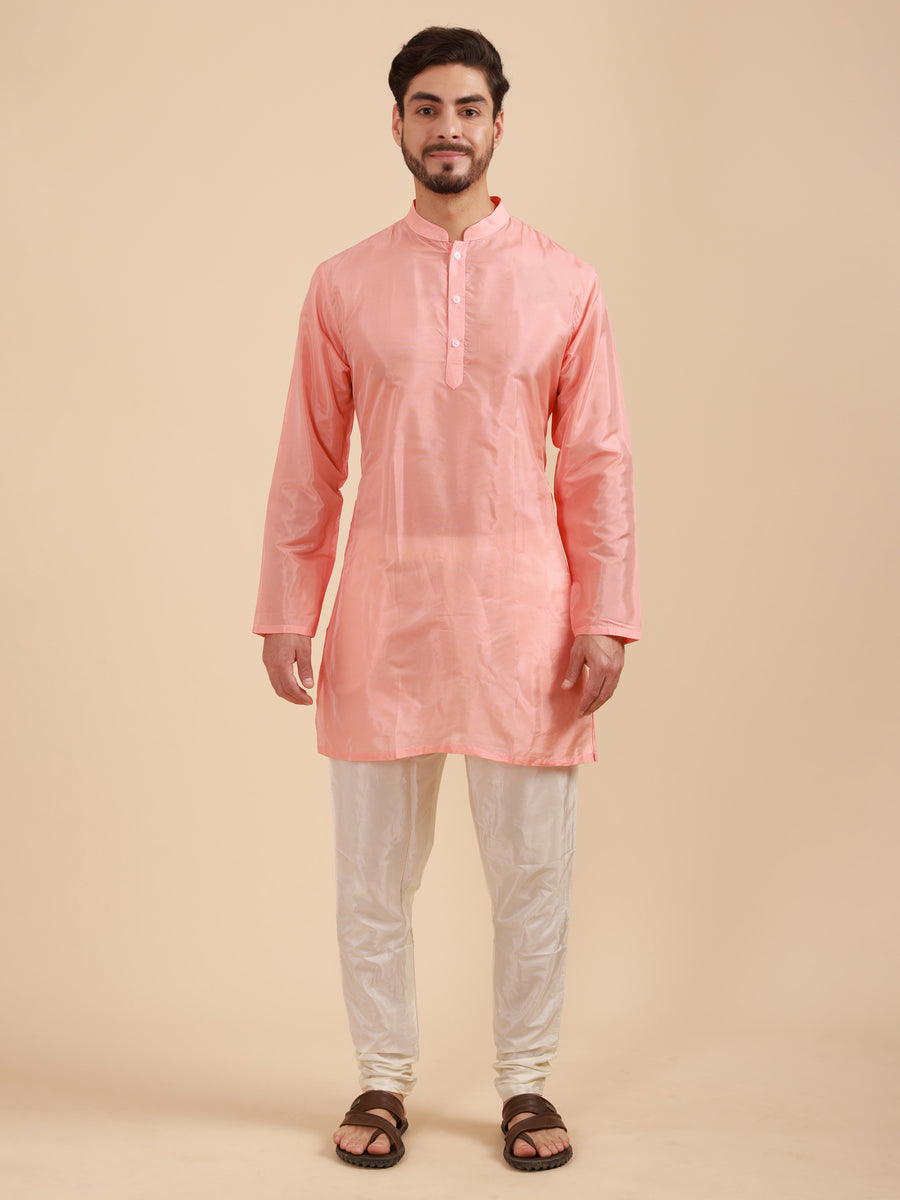 Men Solid Colour Art Silk Mandarin Collar Kurta & Pyjama