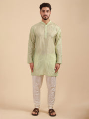 Men Solid Colour Art Silk Mandarin Collar Kurta