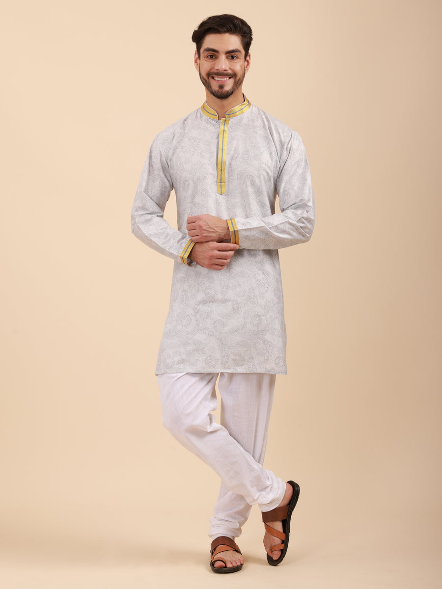 Men Floral Print Soft Silk Mandarin Collar Kurta & Pyjama Set
