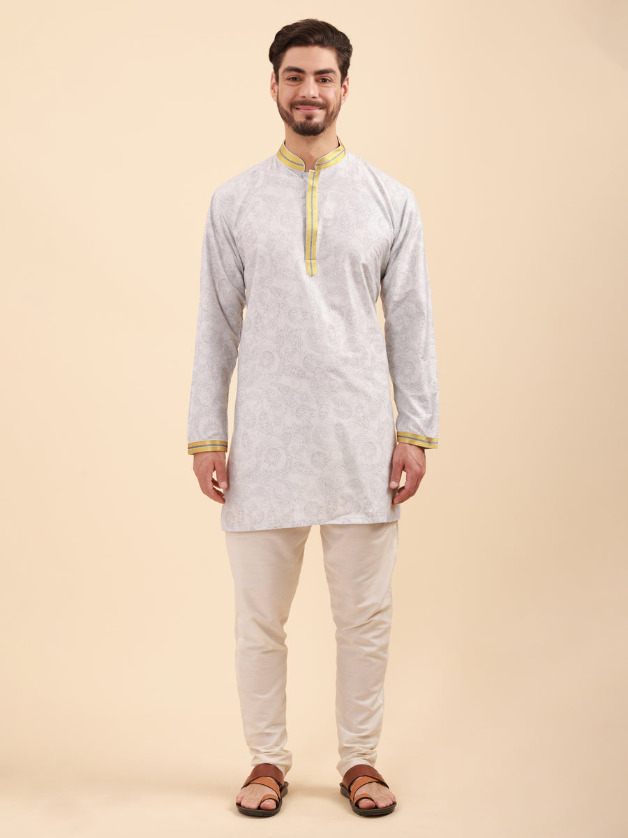 Men Floral Print Soft Silk Mandarin Collar Kurta & Pyjama Set