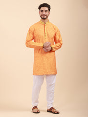 Men Floral Print Soft Silk Mandarin Collar Kurta & Pyjama Set