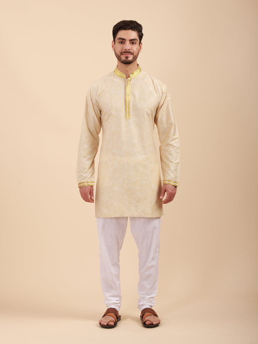 Men Floral Print Soft Silk Mandarin Collar Kurta & Pyjama Set