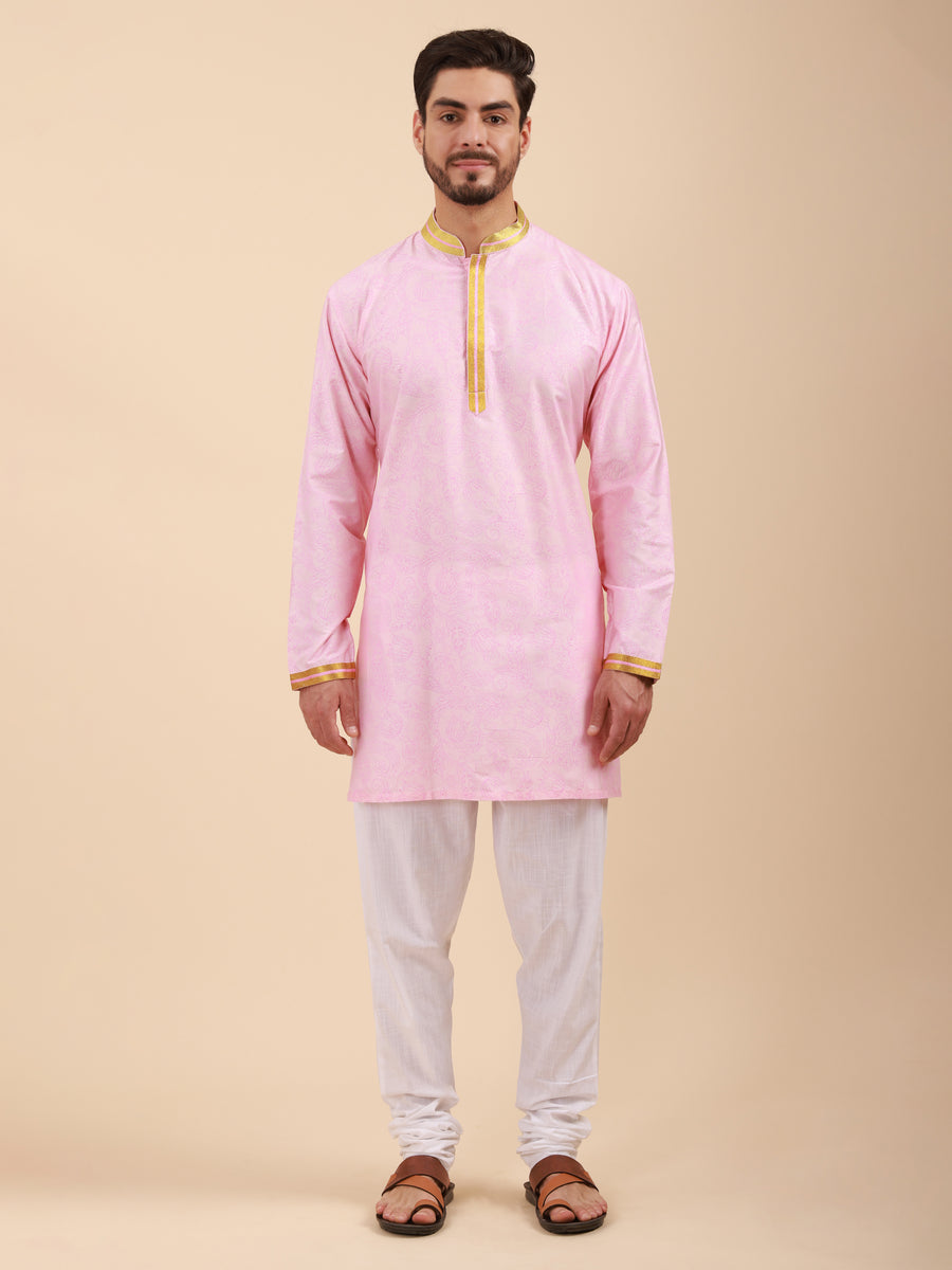 Men Floral Print Soft Silk Mandarin Collar Kurta & Pyjama Set
