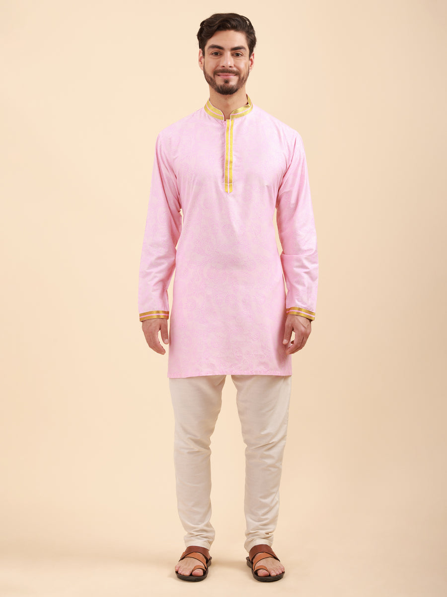 Men Floral Print Soft Silk Mandarin Collar Kurta & Pyjama Set