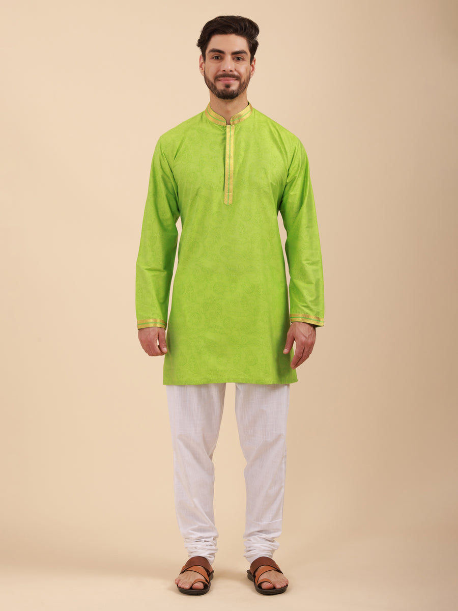 Men Floral Print Soft Silk Mandarin Collar Kurta & Pyjama Set