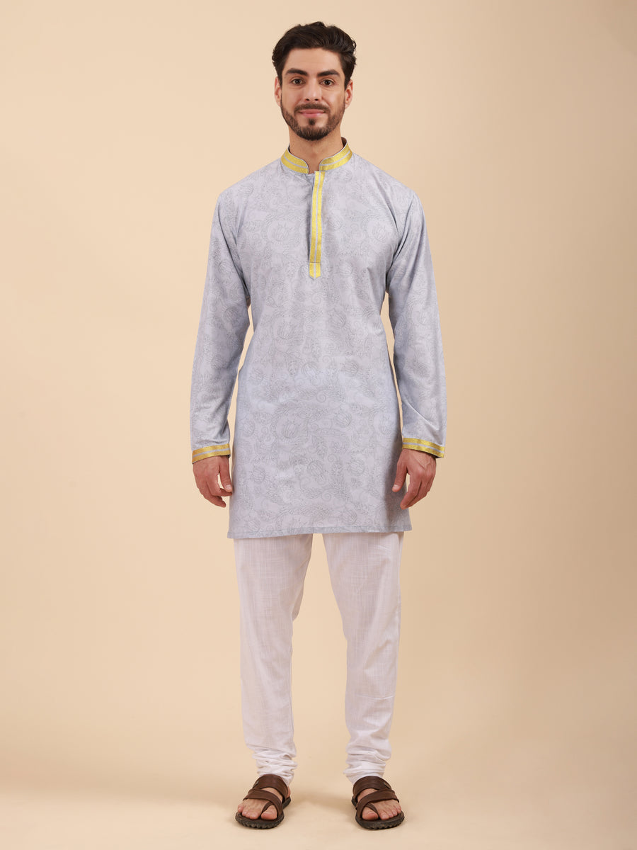 Men Floral Print Soft Silk Mandarin Collar Kurta & Pyjama Set