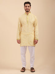 Men Floral Print Soft Silk Mandarin Collar Kurta & Pyjama Set