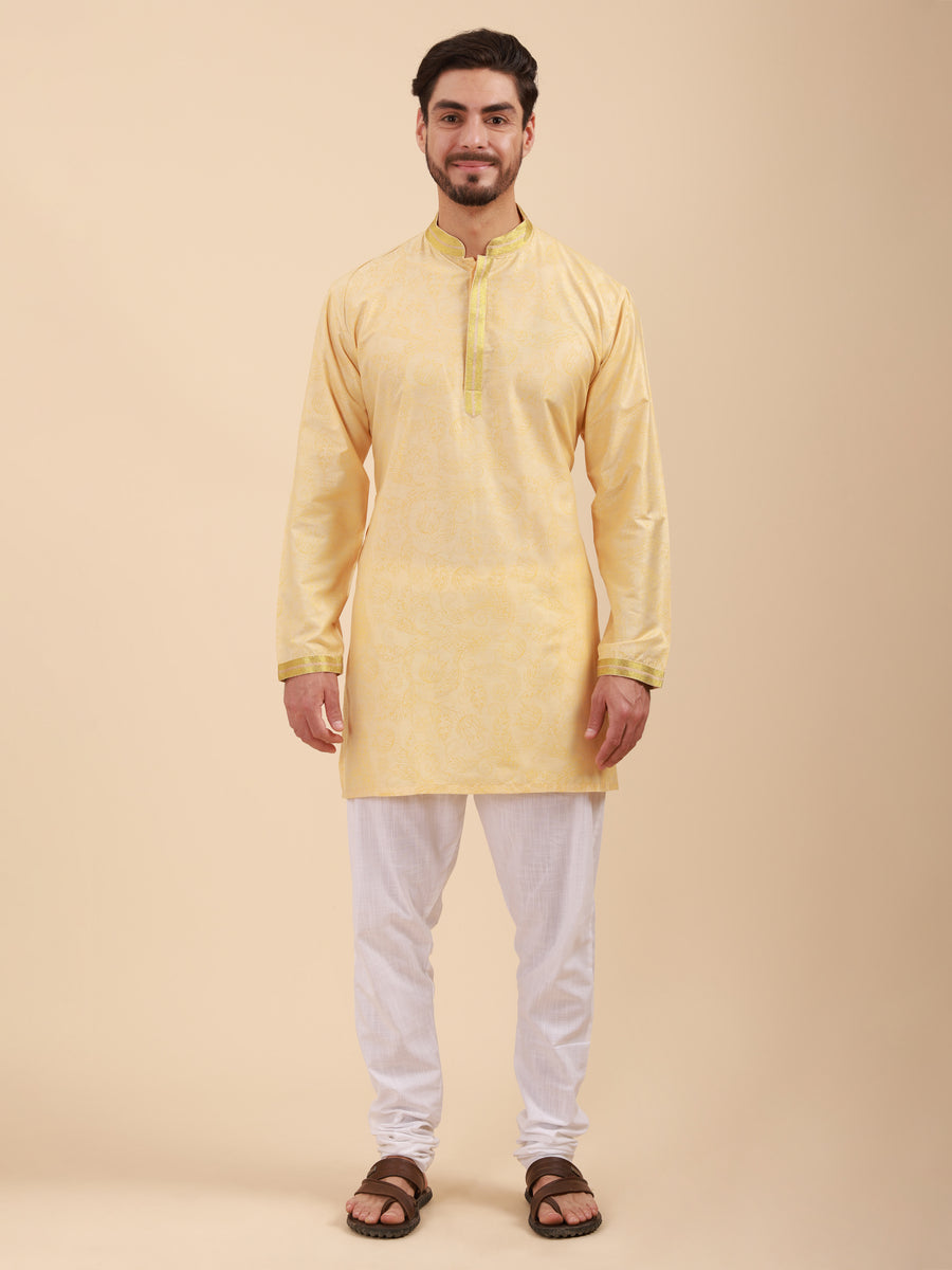 Men Floral Print Soft Silk Mandarin Collar Kurta & Pyjama Set