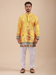 Men Solid Colour Art Silk Mandarin Collar Kurta