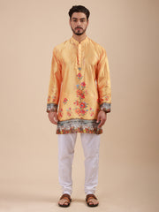 Men Solid Colour Art Silk Mandarin Collar Kurta