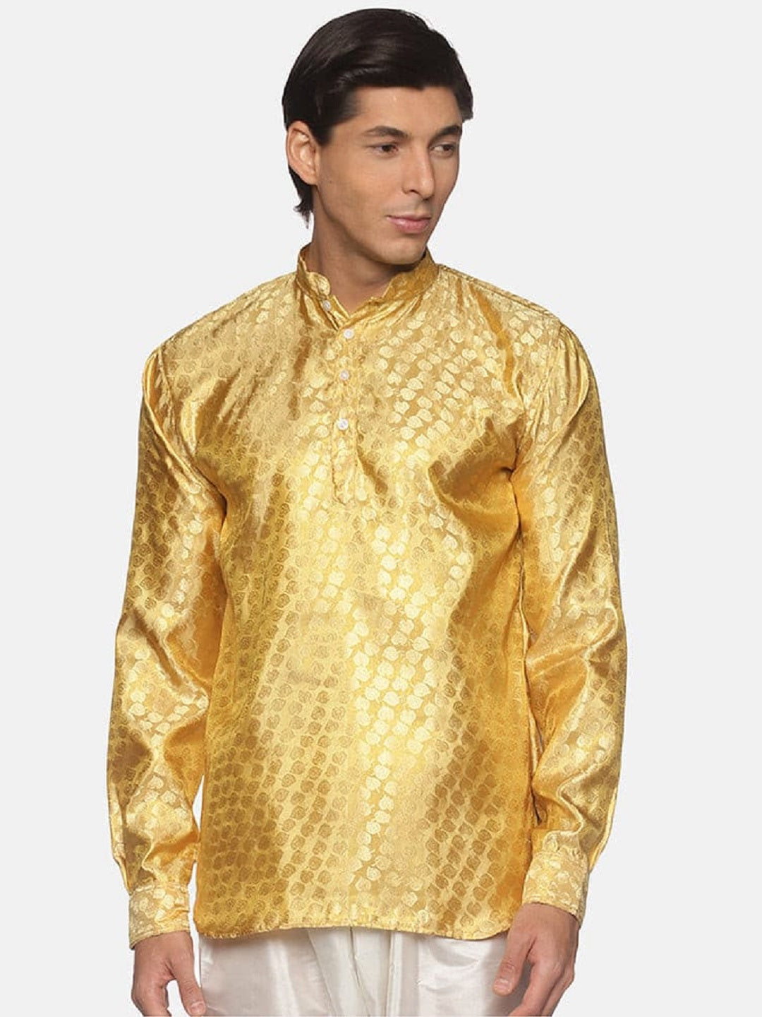 Men Gold Colour Polyester Kurta