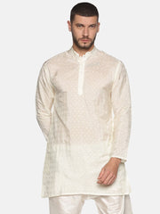 Men Off White Colour Polyester Viscose Kurta