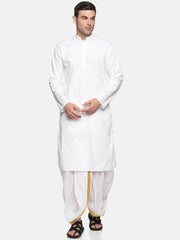 Men White Colour Cotton Kurta Dhoti Pant Set