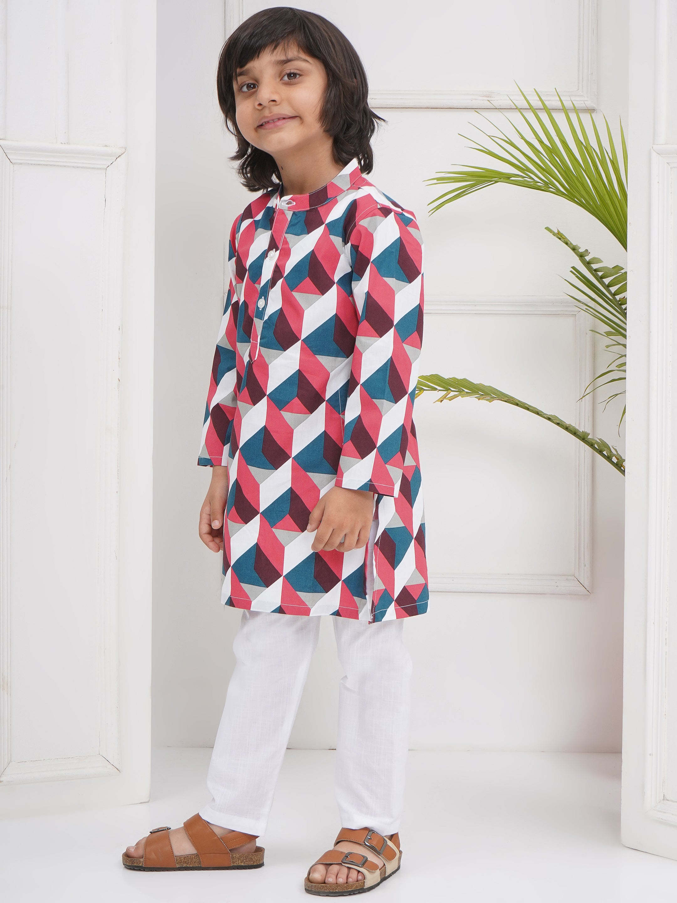 Boys Cotton Popline Printed Kurta Pyjama Set