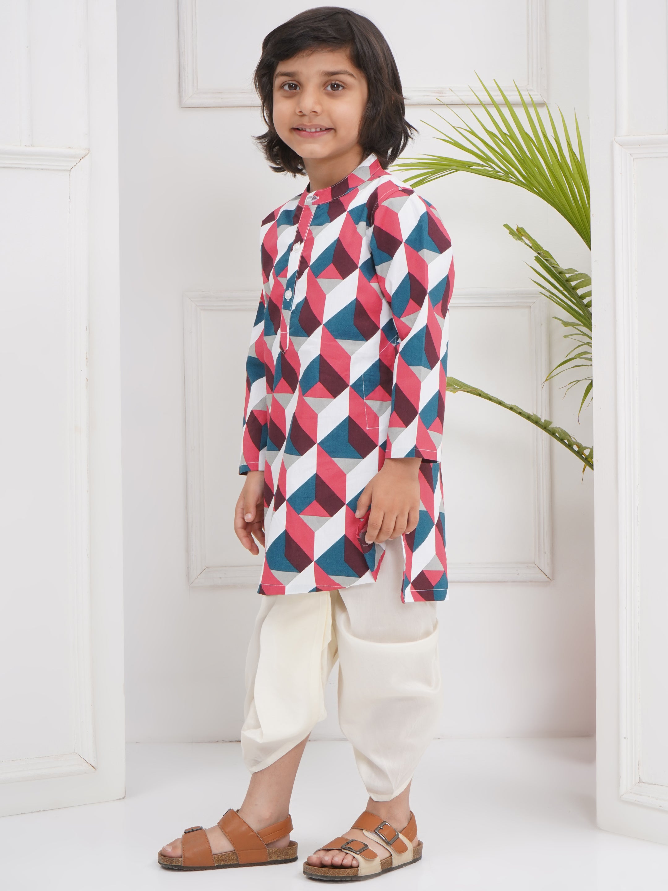 Boys Cotton Popline Printed Kurta DhotiPant Set