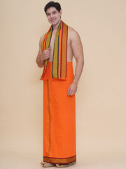 Men 100K colour Border Dhoti with Angavastram Set