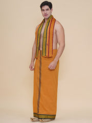 Men 100K colour Border Dhoti with Angavastram Set