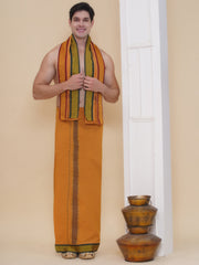 Men 100K colour Border Dhoti with Angavastram Set