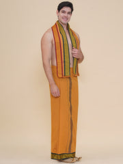 Men 100K colour Border Dhoti with Angavastram Set