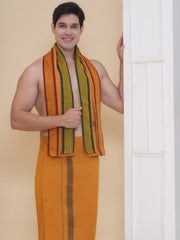 Men 100K colour Border Dhoti with Angavastram Set