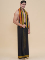 Men 100K colour Border Dhoti with Angavastram Set