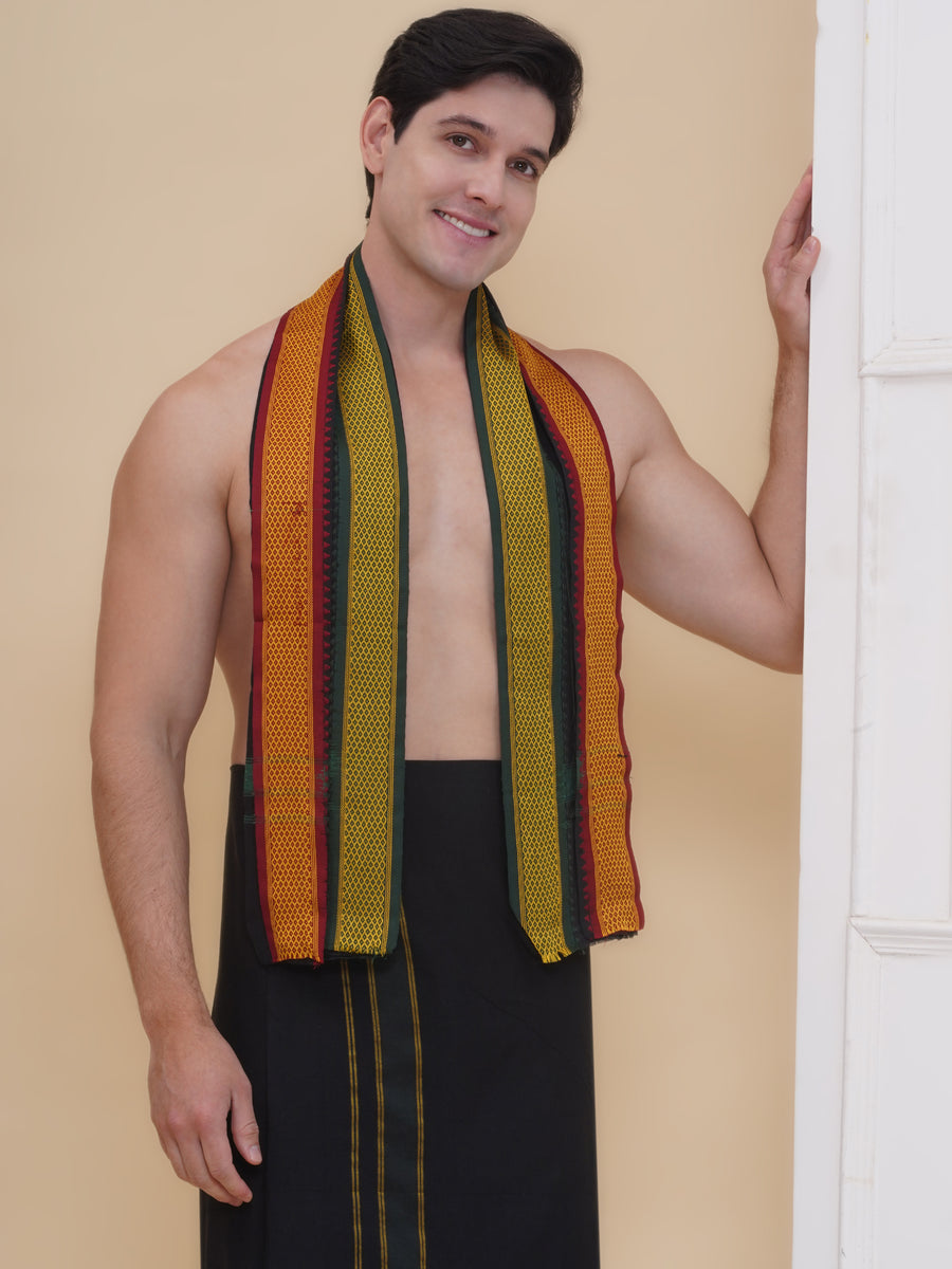 Men 100K colour Border Dhoti with Angavastram Set