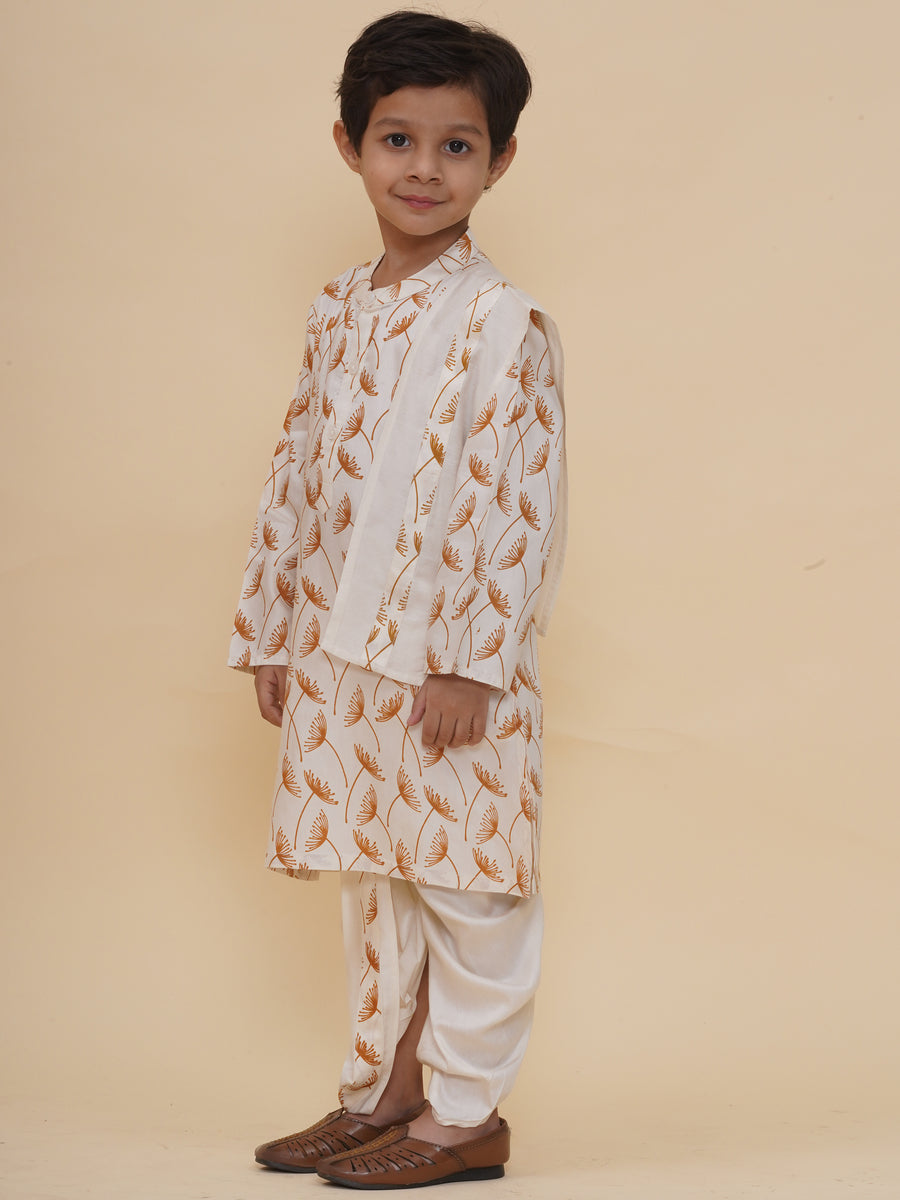 Boys Soft Silk Kurta DhotiPant And Angavastram Set