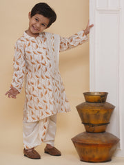 Boys Soft Silk Kurta DhotiPant And Angavastram Set