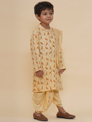 Boys Soft Silk Kurta DhotiPant And Angavastram Set