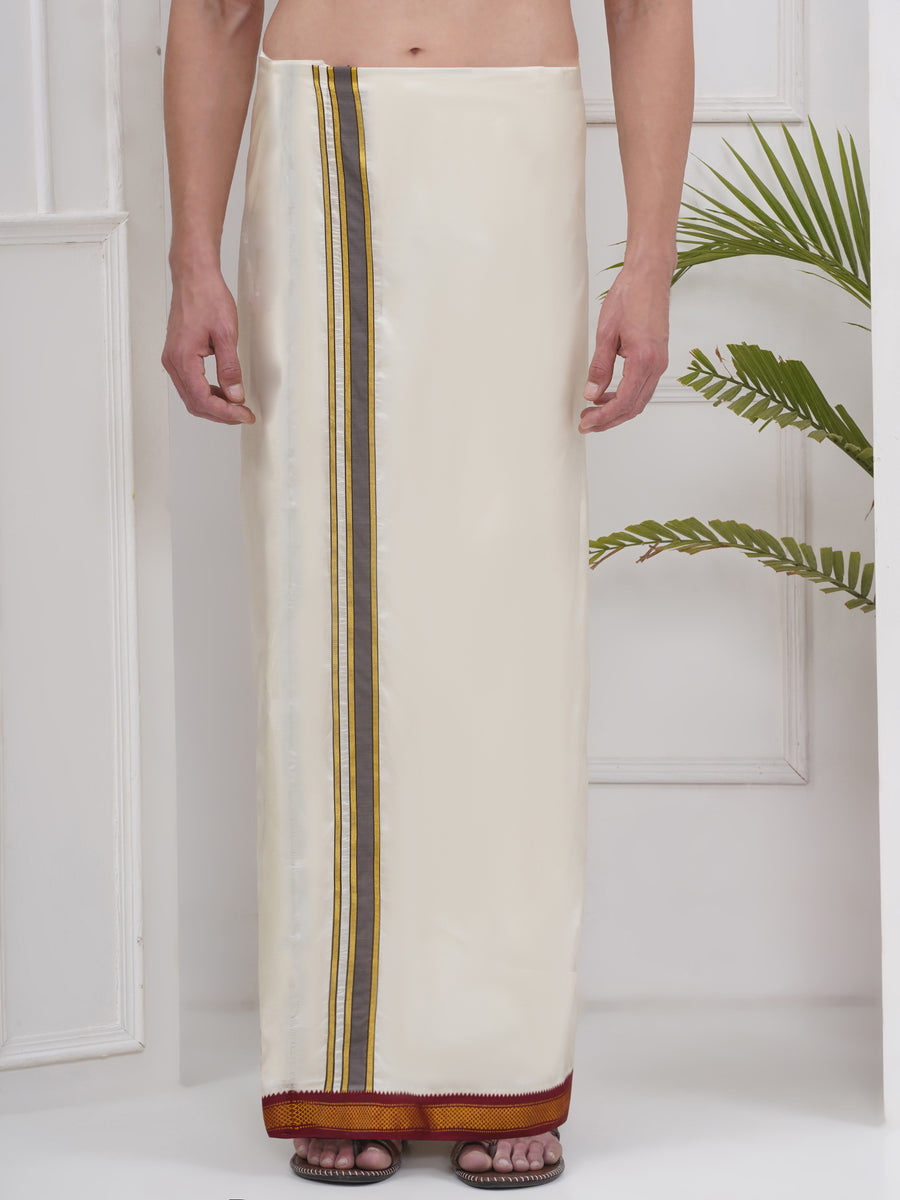 PATTU MIX 7KAN CREAM POCKET DHOTI