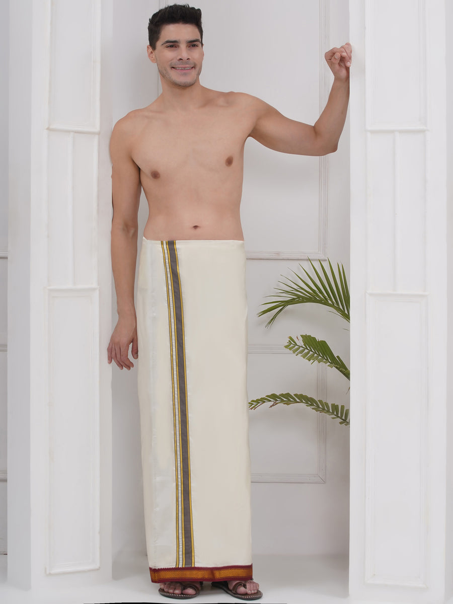 PATTU MIX 7KAN CREAM POCKET DHOTI