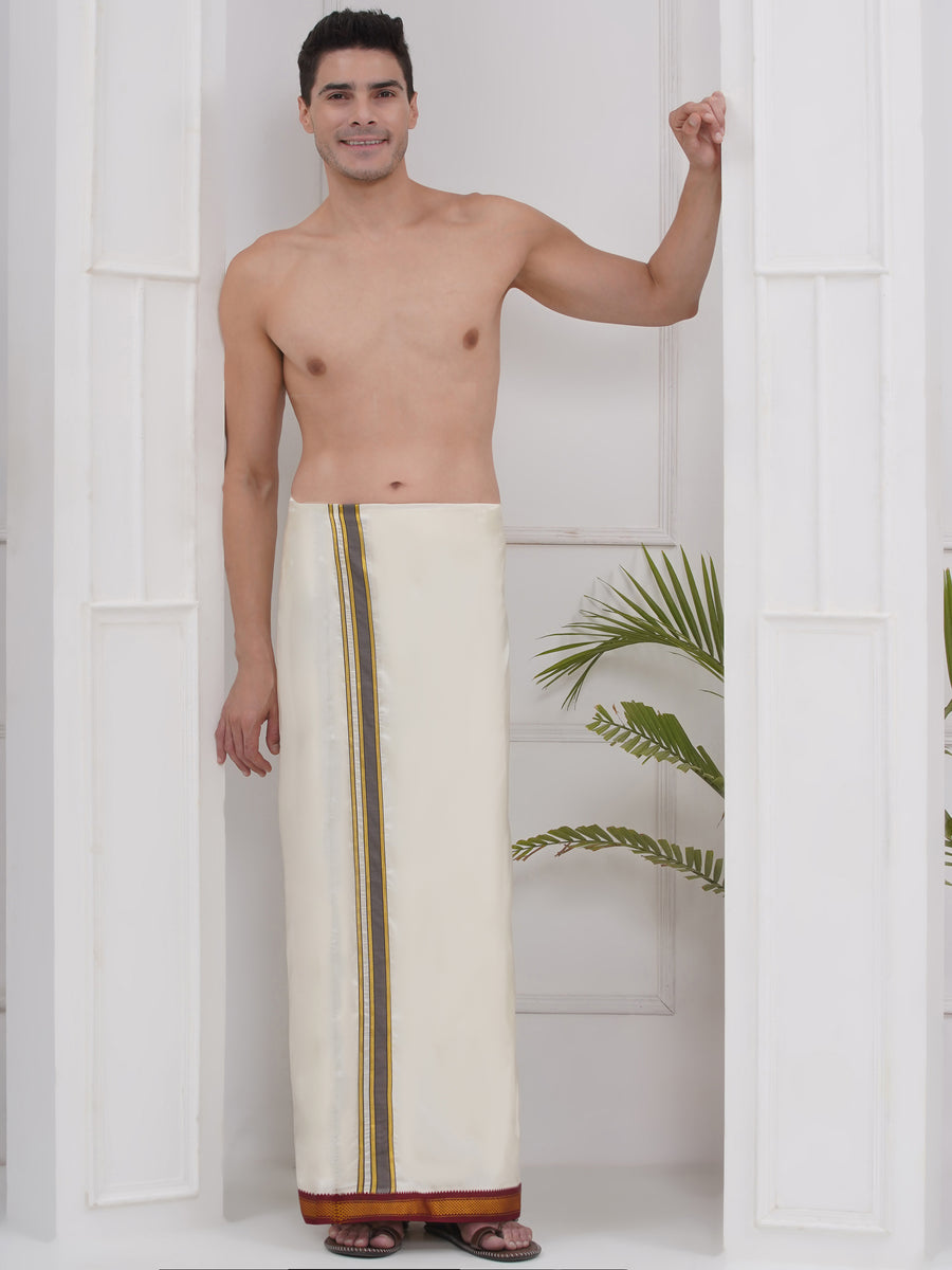 PATTU MIX 7KAN CREAM POCKET DHOTI